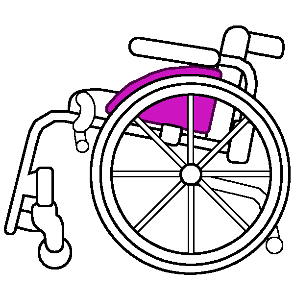 A black and white rigid wheelchair in profile with a bright pink side guard.